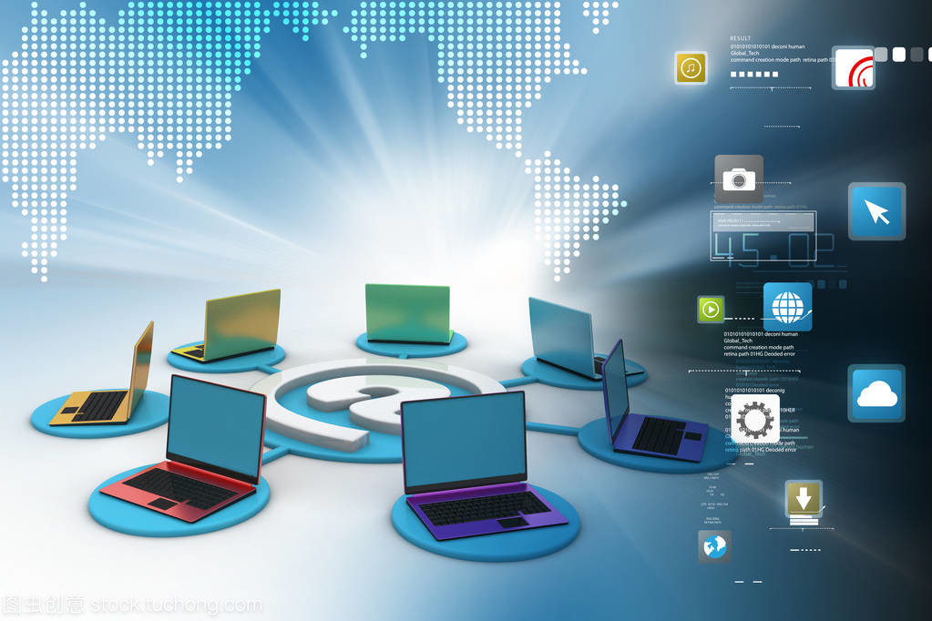 电子邮件符号与3D笔记本电脑插图 电子与网络科技的视觉叙事